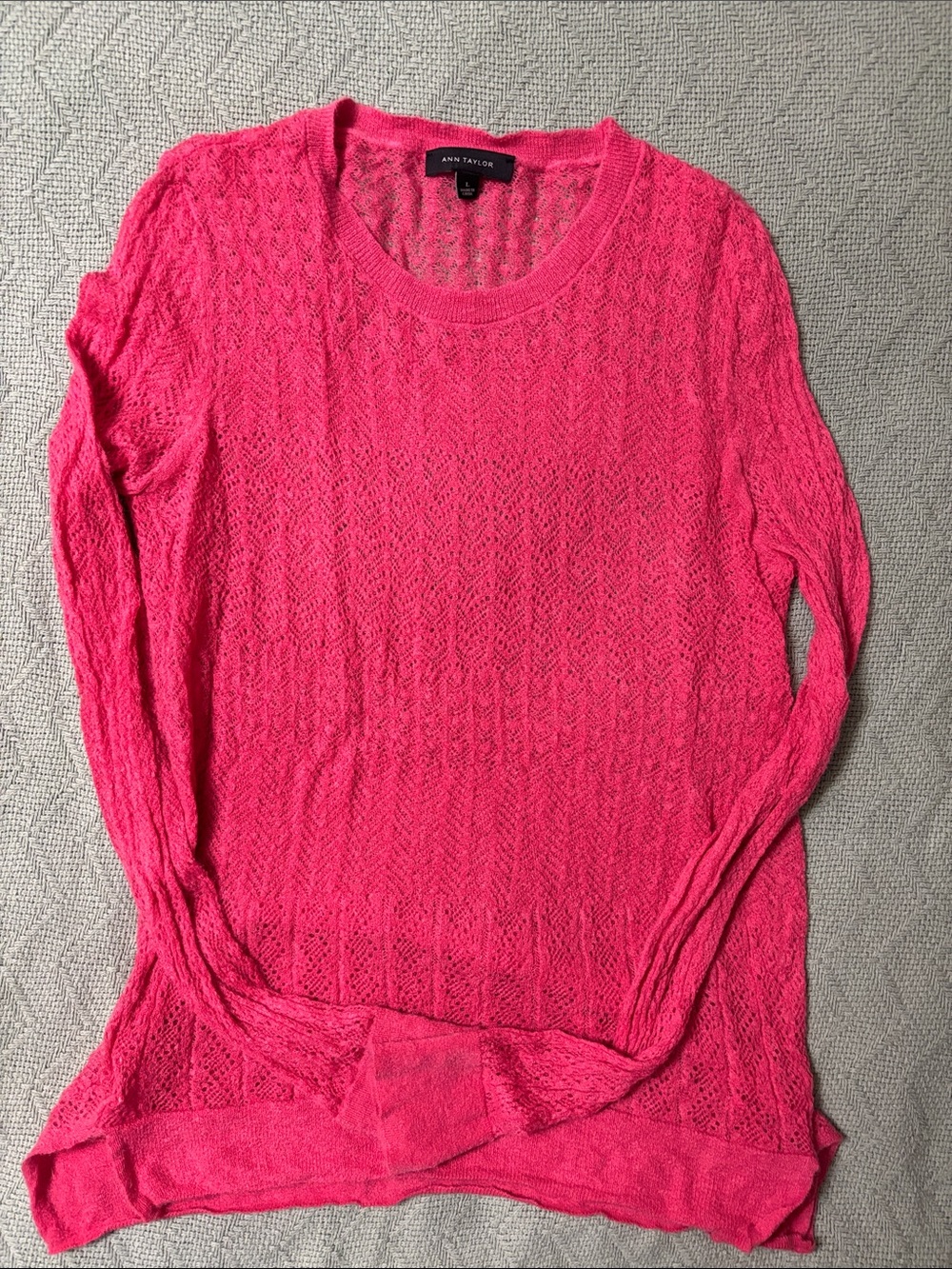 Ann Taylor Bright Pink Lightweight Crewneck Sweater